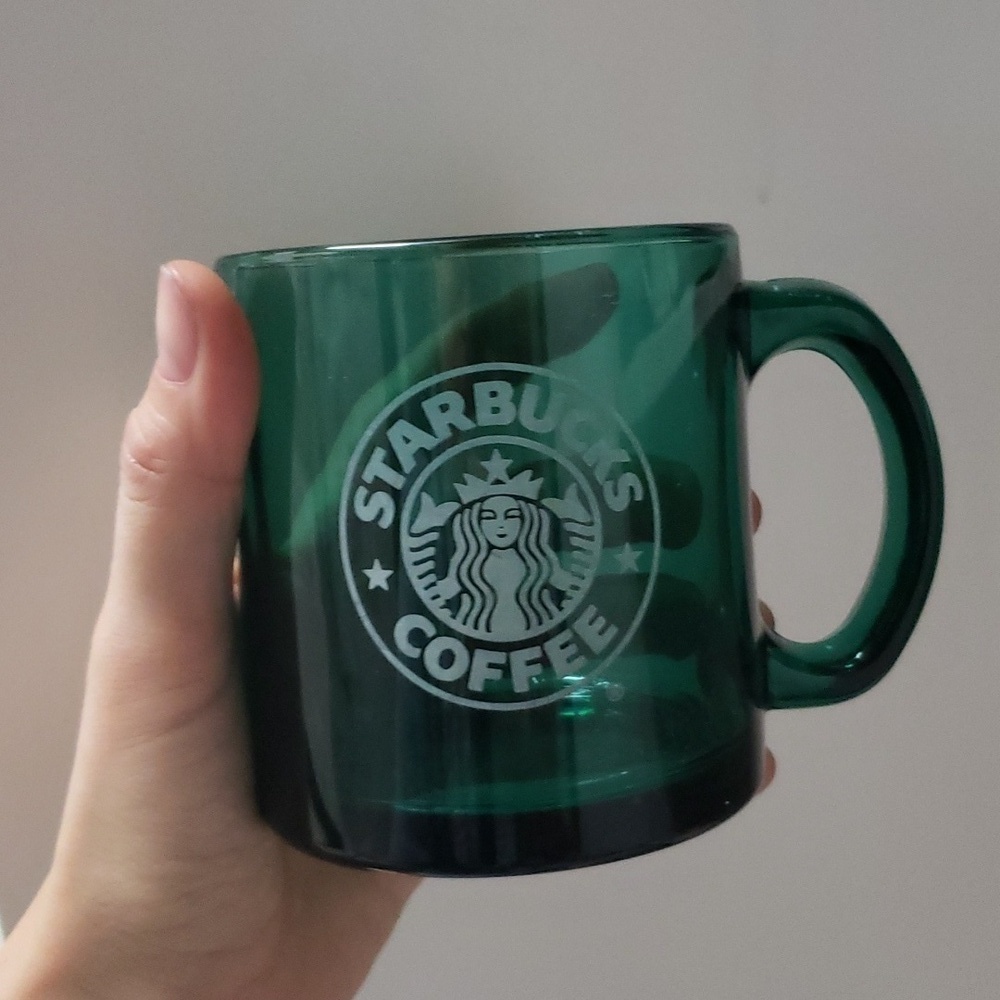 Vintage Starbucks Coffee Mug 1990s USA Made Clear Green Glass Etched Siren Logo